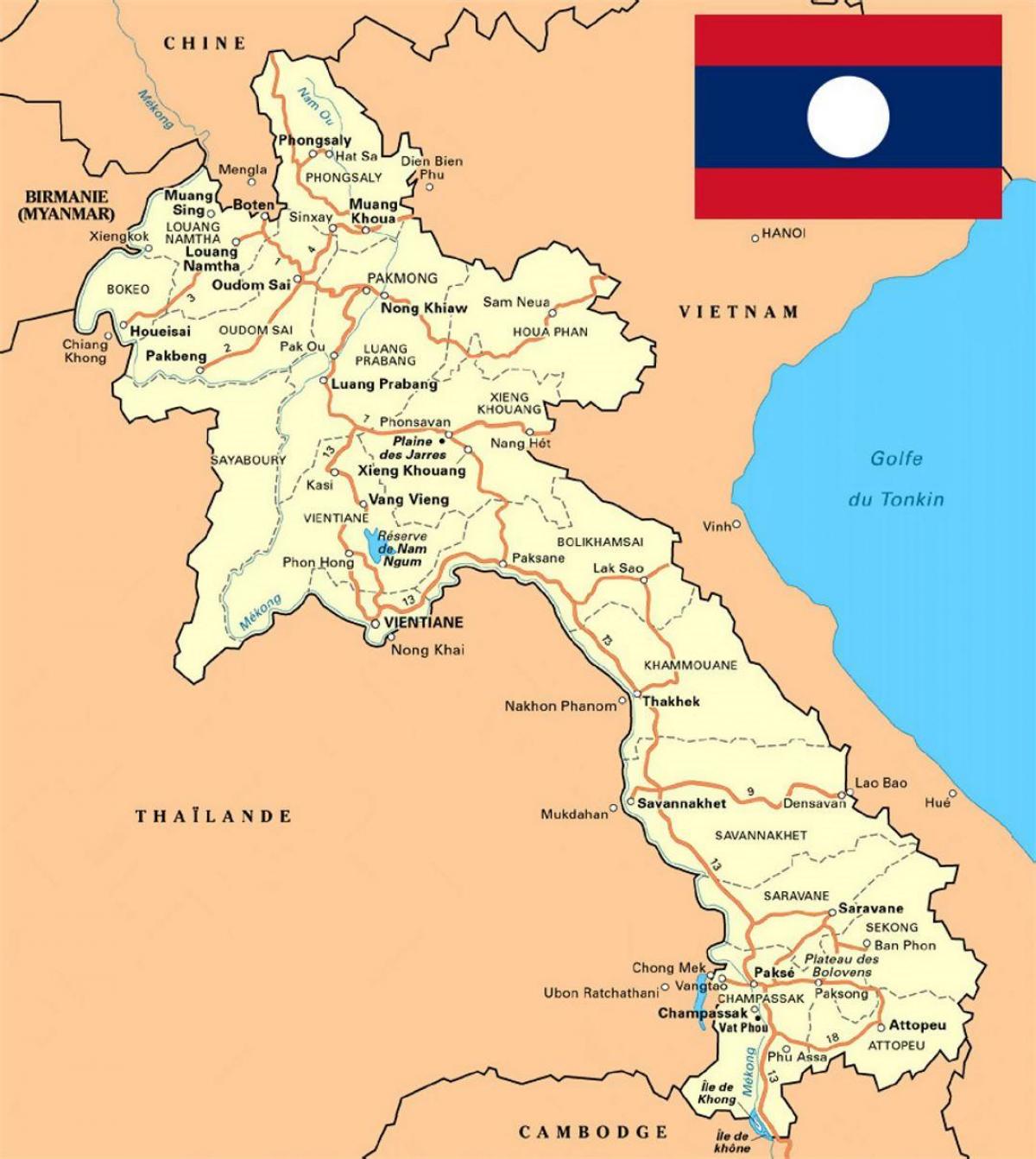 mapa detalhado do laos