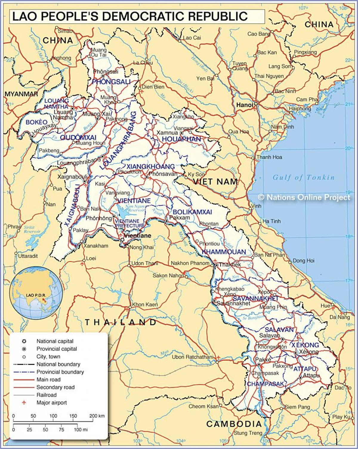 Mapa de laos e países vizinhos