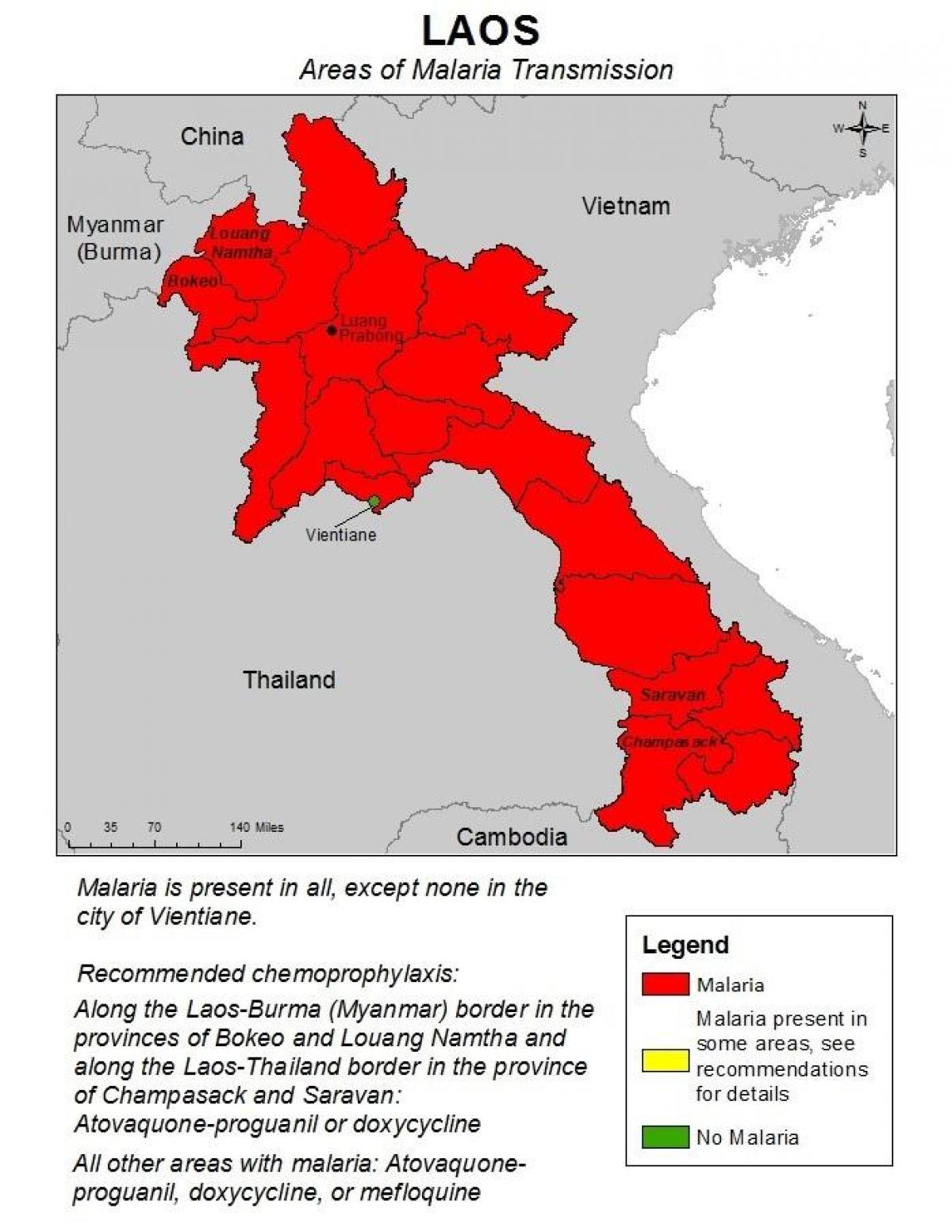 Mapa do laos malária 