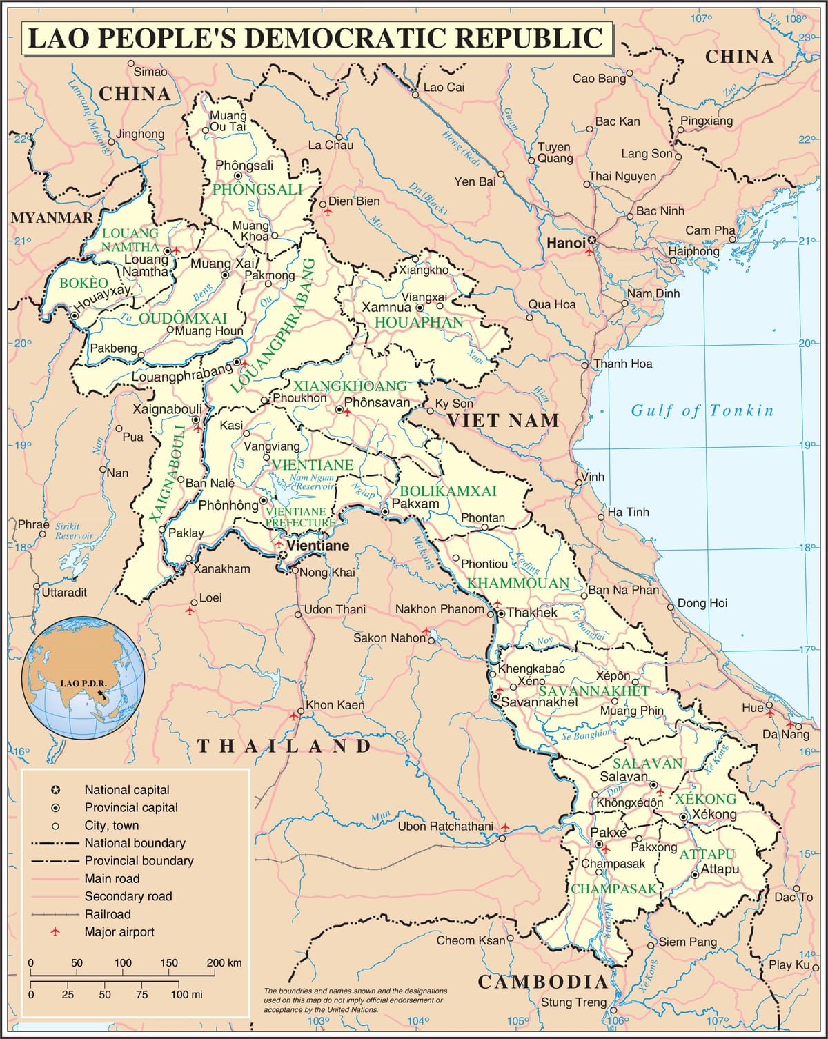 Mapa do laos estrada