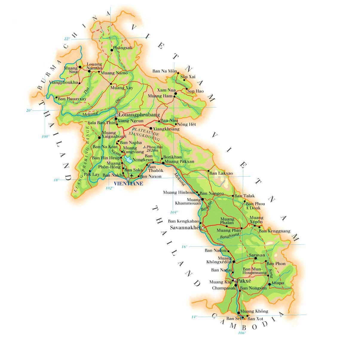 Mapa do laos física