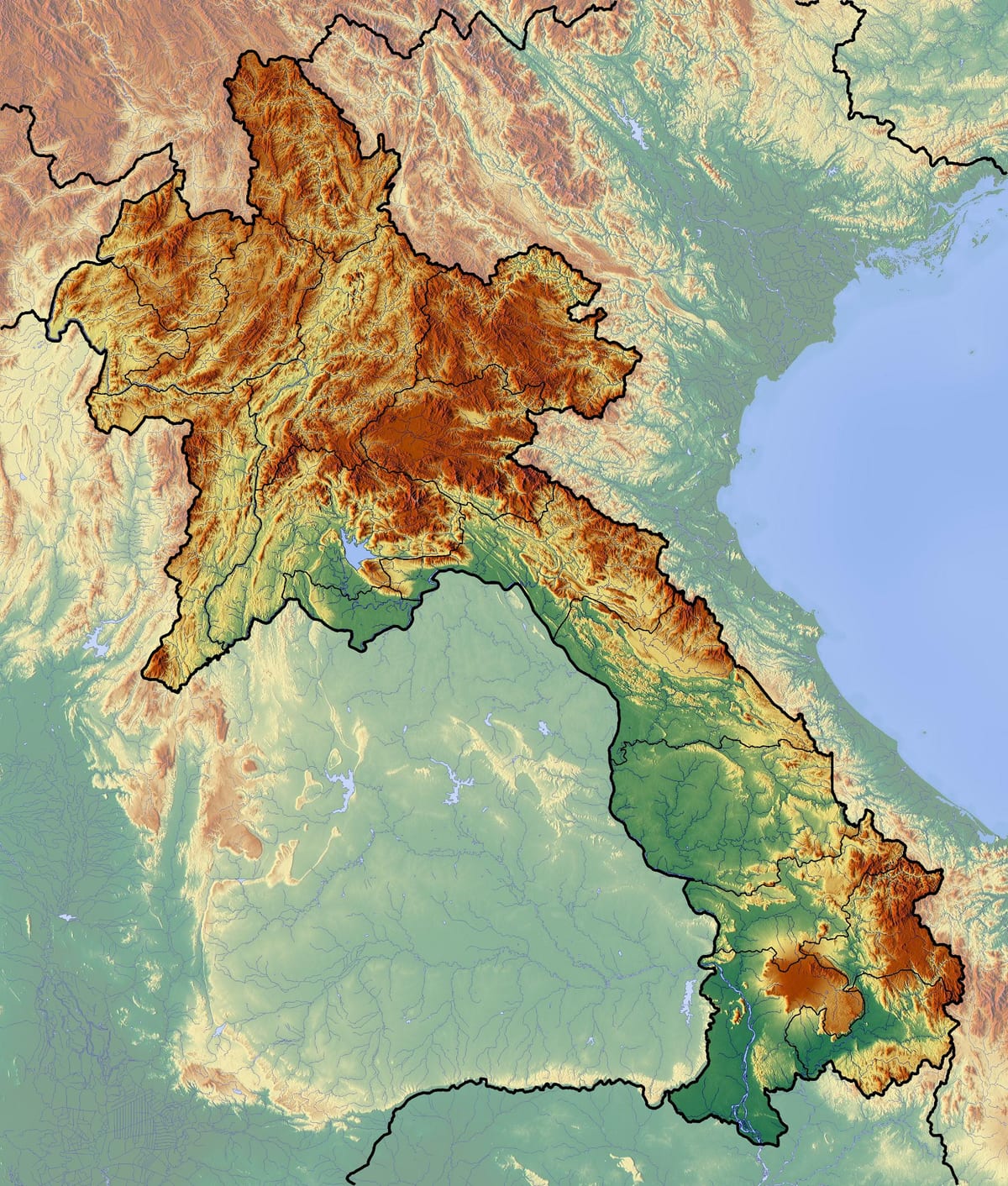 Mapa topográfico do laos