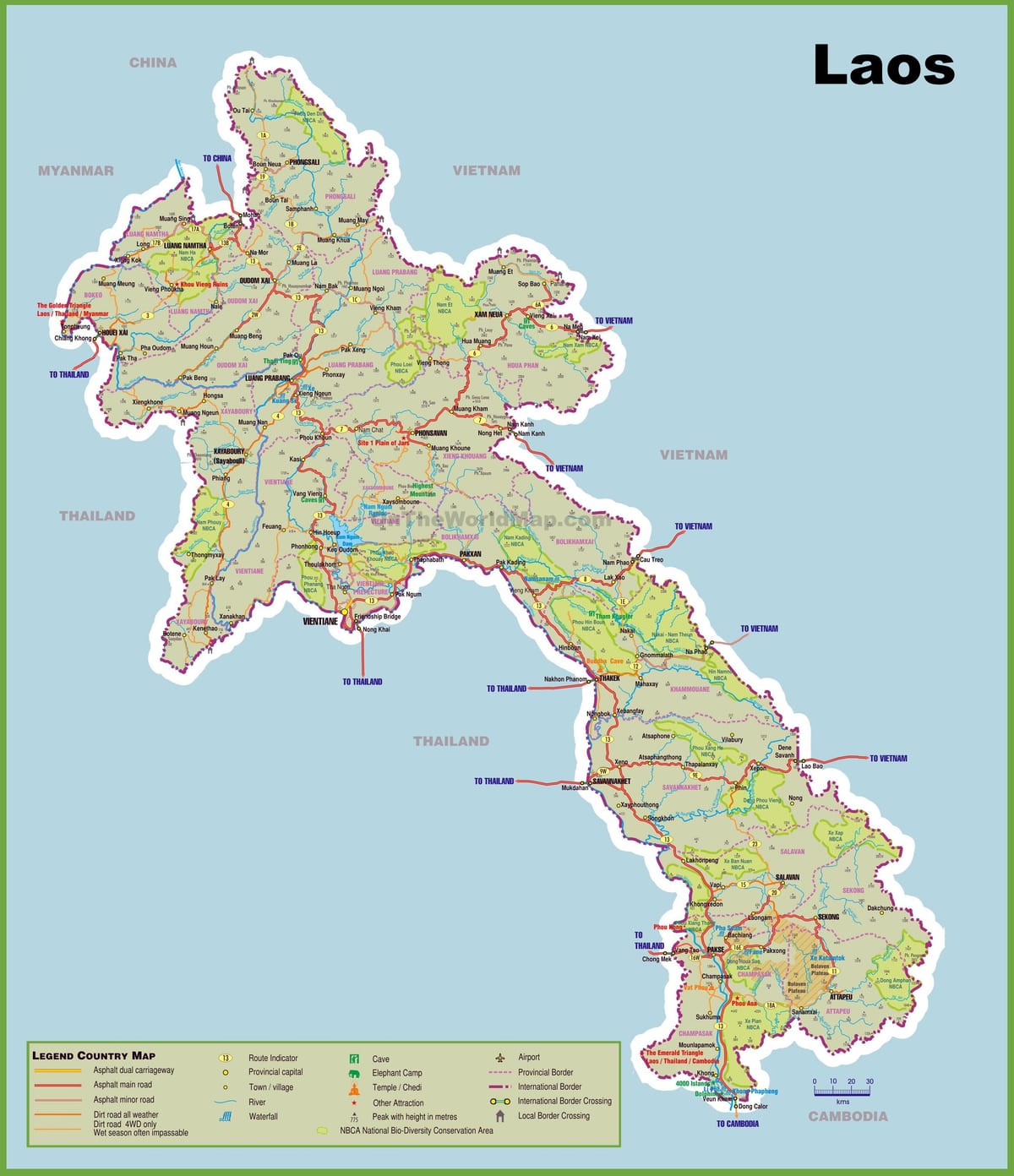 laos atracções turísticas mapa